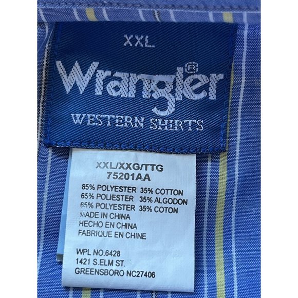 Vtg Western Shirt Wrangler Cowboy Pearl Snap Chambray Blue Striped Mens XXL 2XL - Picture 6 of 11